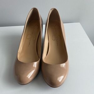 Jessica Simpson Nude Patent Wedges (8.5)